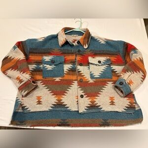 LA MIEL Womens Southwestern Cardigan - Blue, Brown, Orange